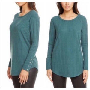 Chaser Purple Tunic Sweater Sz Small Thermal Waffle Knit Button Cuff Long Sleeve